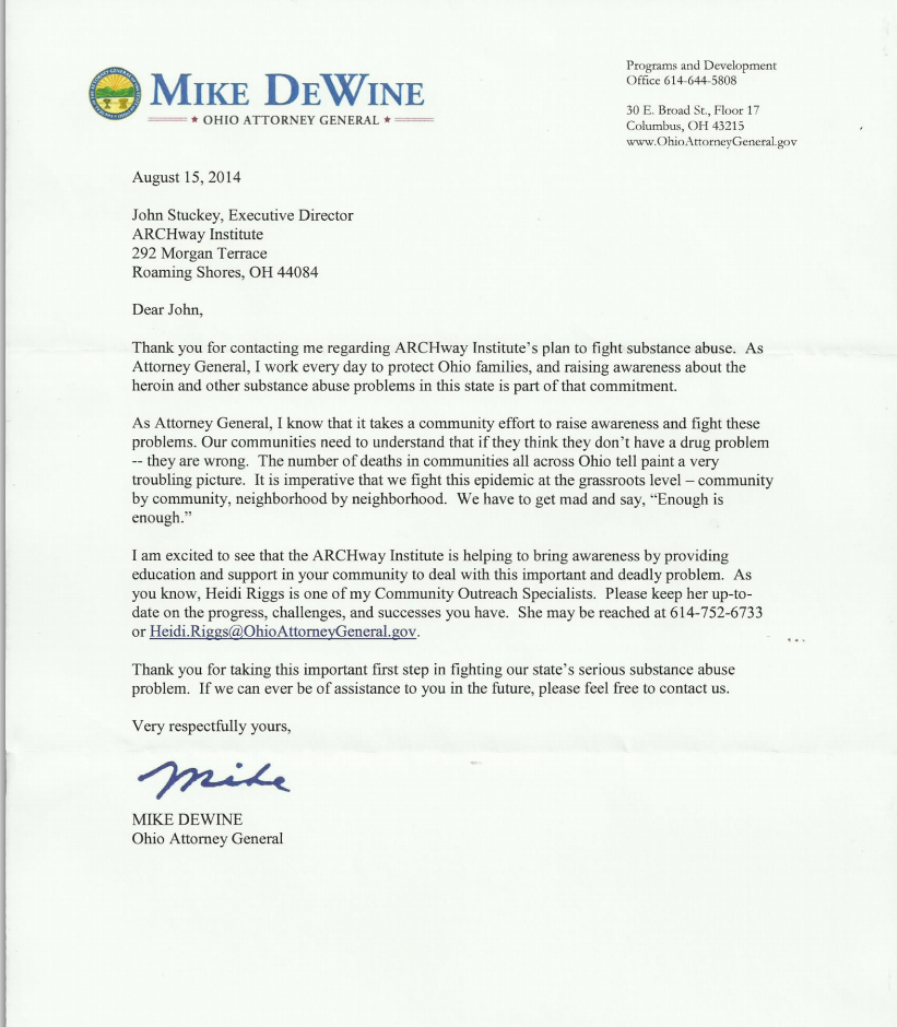 8 2014 Ohio Attorney Generals Office Letter of Support