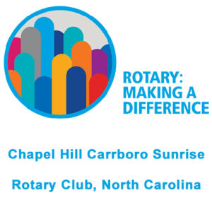 Logo for Chapel Hill Carrboro Sunrise Rotary Club, North Carolina with the words "Rotary: Making a Difference"