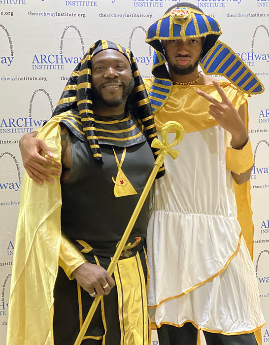 Attendees dressed as Egyptian Pharaohs style clothes for ARCHway Institutes 2021 Trivia Night